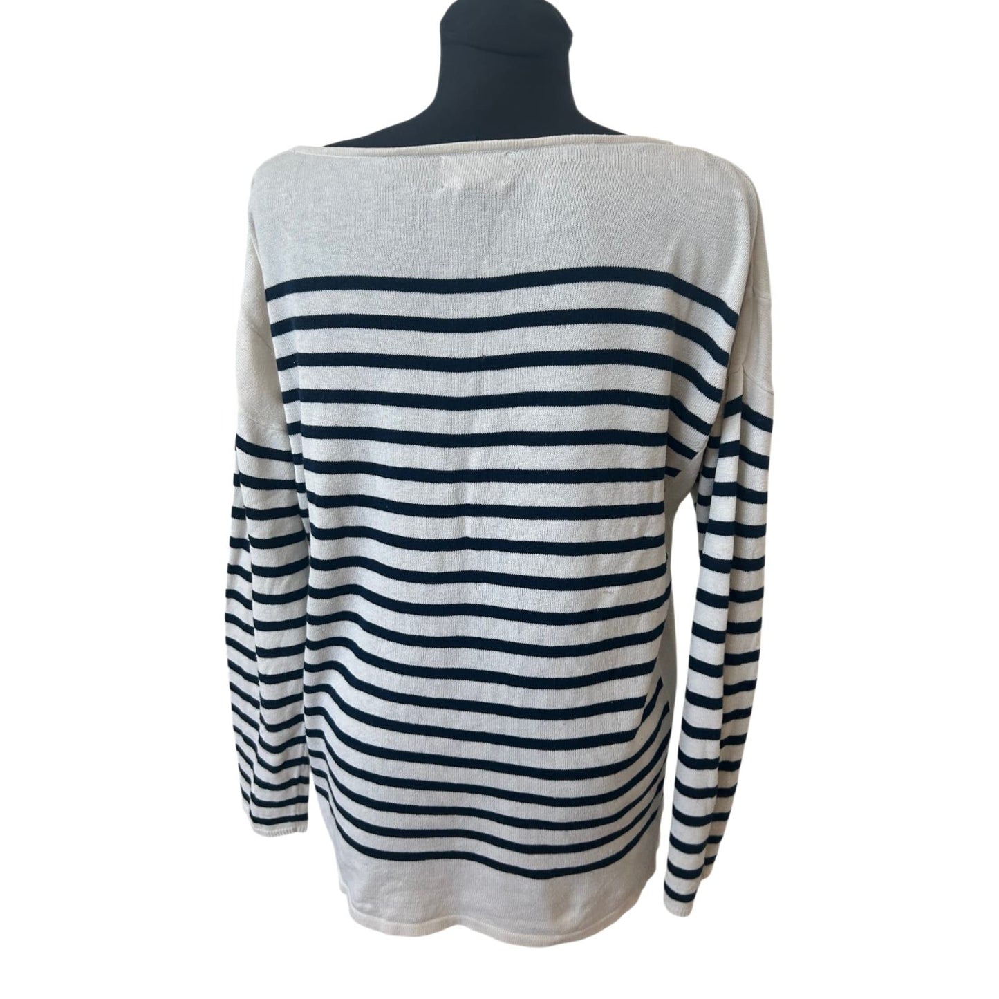 Chaps Ralph Lauren Damen Pullover Gr XL Weiß Blau Streifen Baumwolle