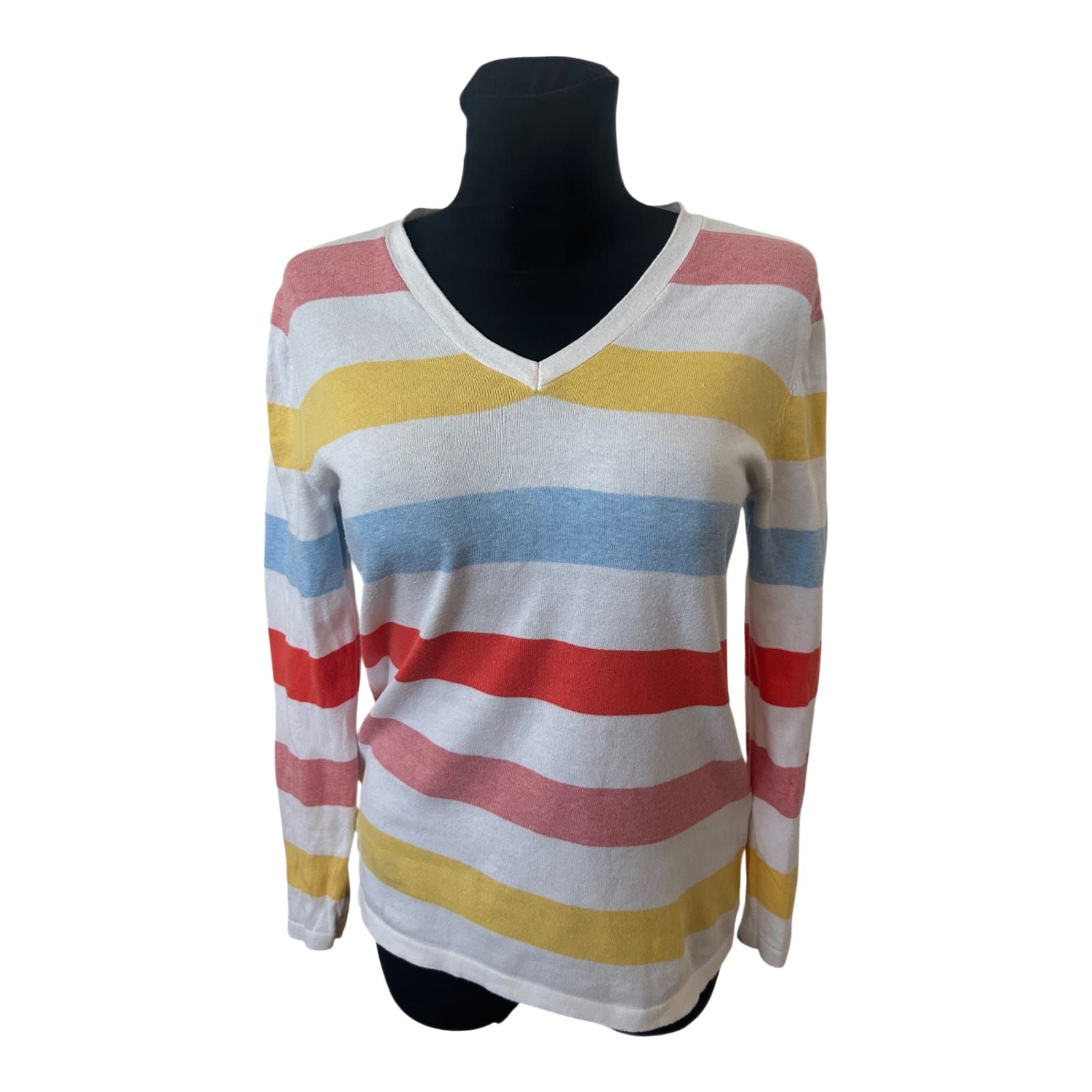 Tommy Hilfiger Damen Pullover Gr M Gestreift Baumwolle V Ausschnitt