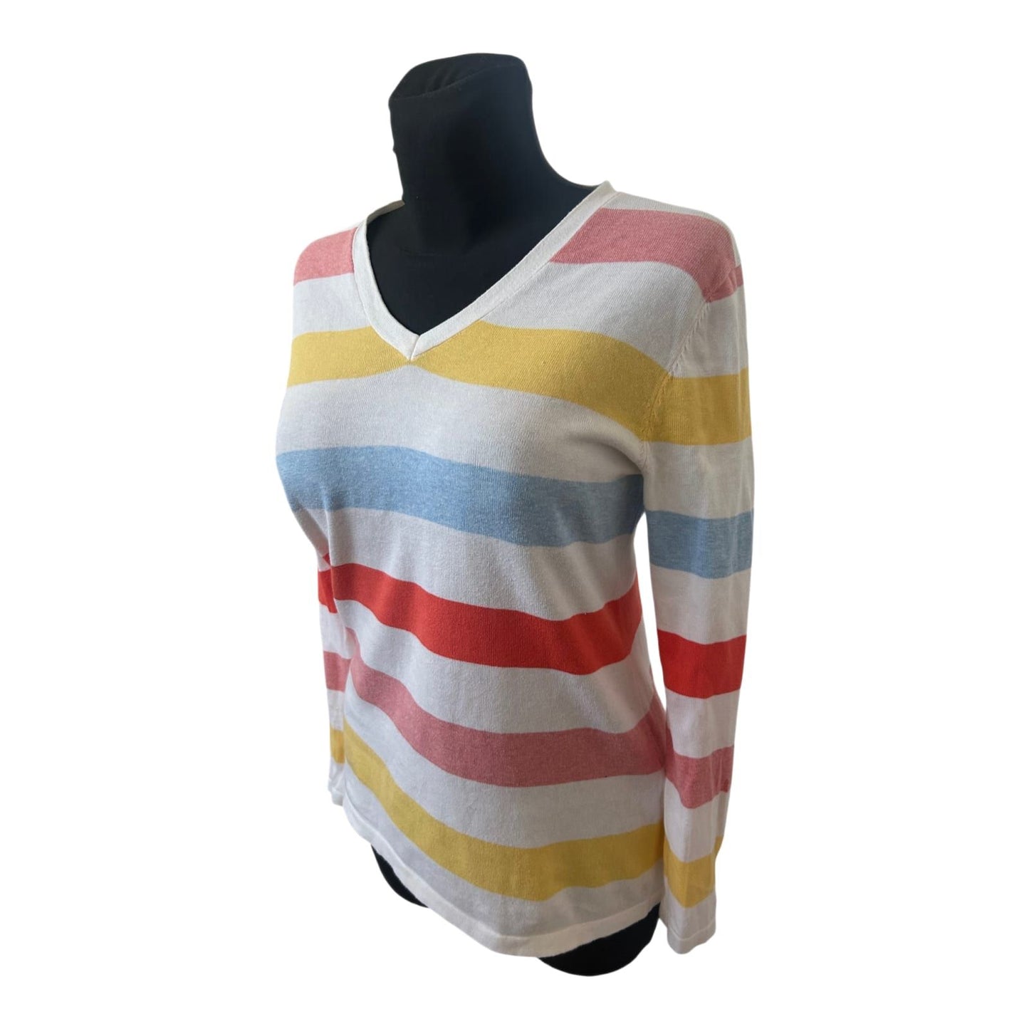 Tommy Hilfiger Damen Pullover Gr M Gestreift Baumwolle V Ausschnitt