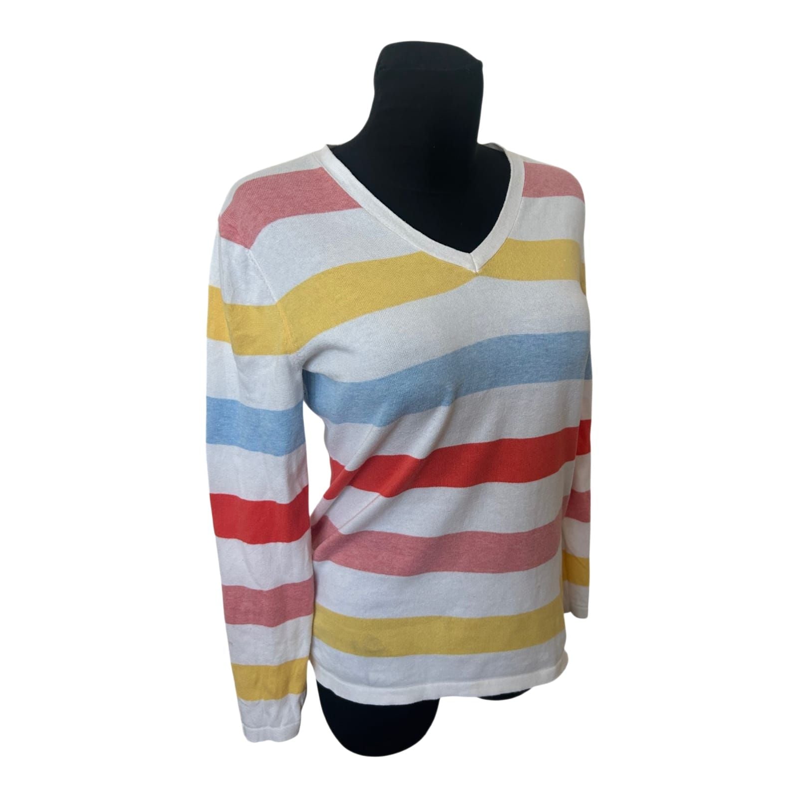 Tommy Hilfiger Damen Pullover Gr M Gestreift Baumwolle V Ausschnitt