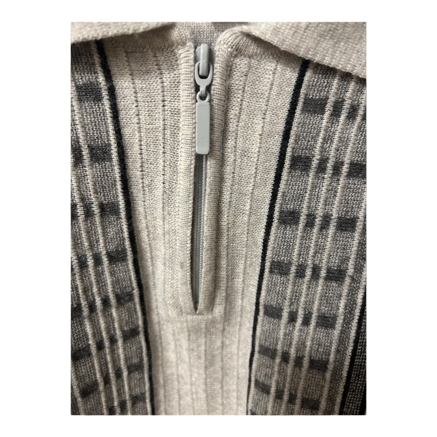 Retro Pullover Herren M Beige Braun Muster Halbzip Schurwolle Acryl Vintage Style