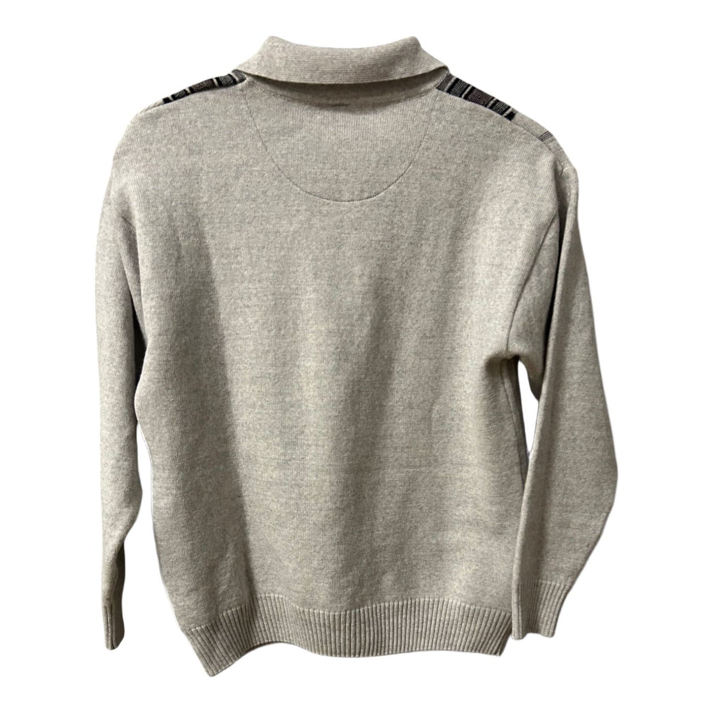 Retro Pullover Herren M Beige Braun Muster Halbzip Schurwolle Acryl Vintage Style