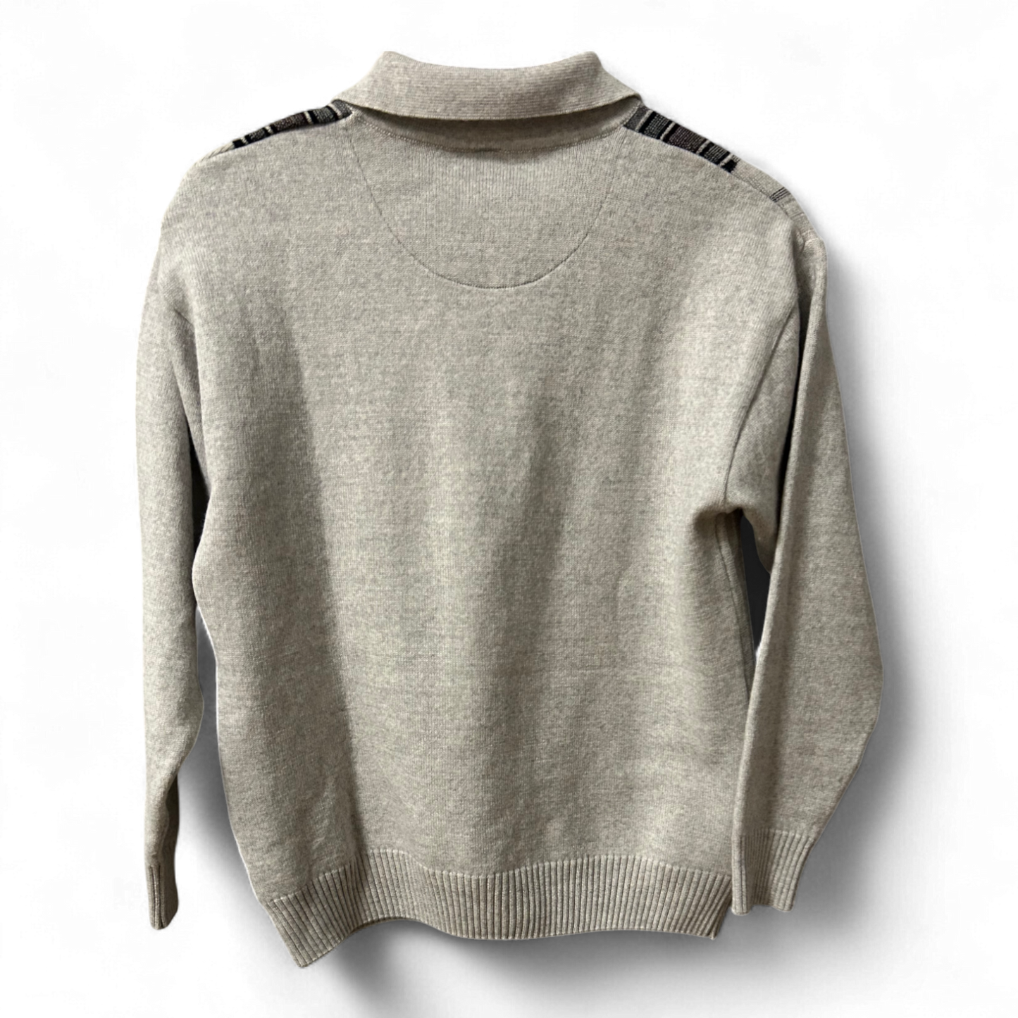 Retro Pullover Herren M Beige Braun Muster Halbzip Schurwolle Acryl Vintage Style