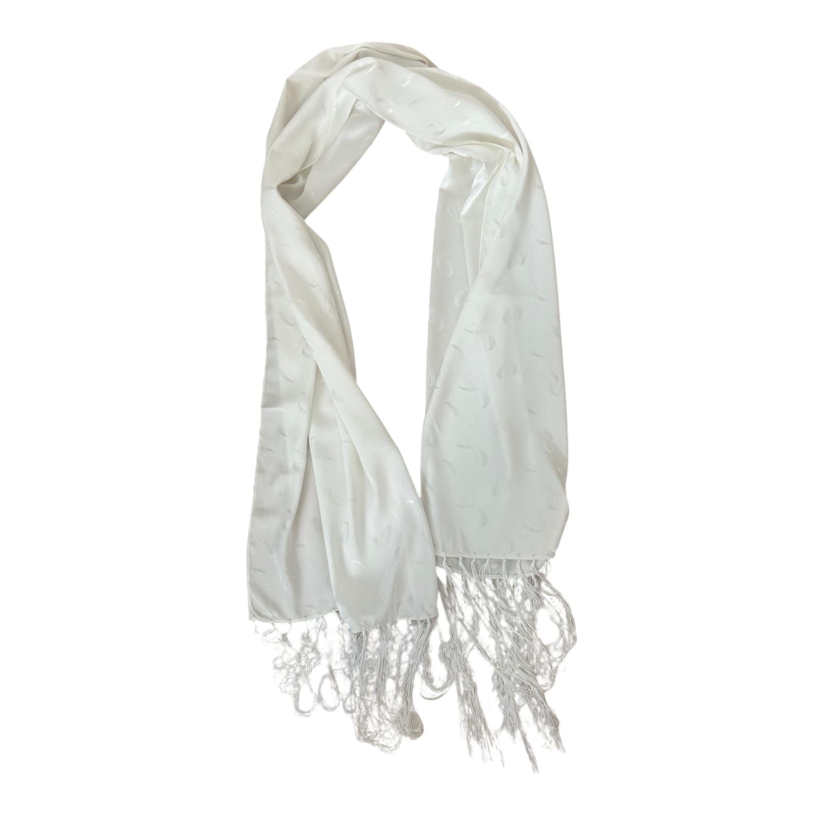 Weißer Schal Fransen 52x155 Elegant Leicht Glanz Synthetik Unisex Einfarbig
