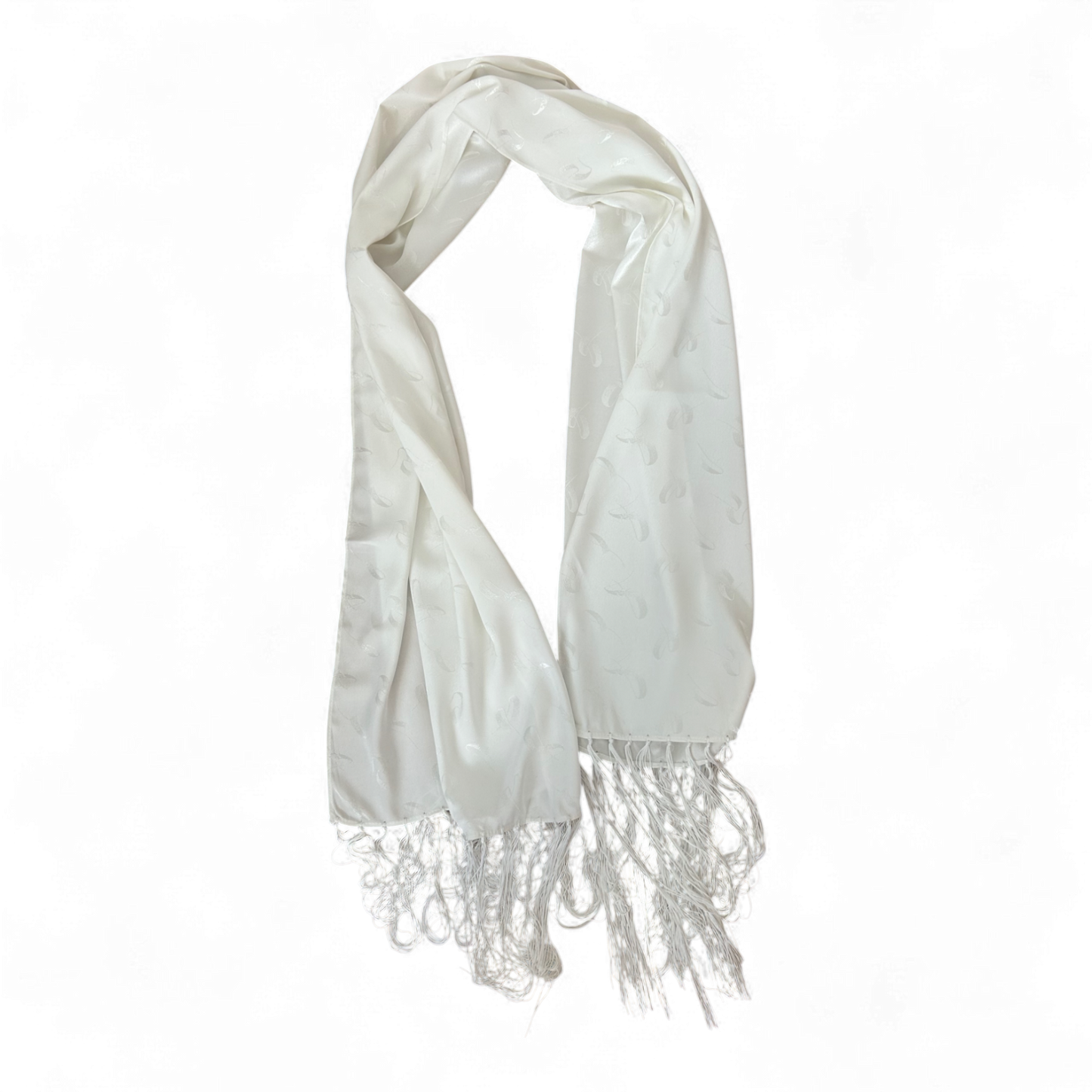 Weißer Schal Fransen 52x155 Elegant Leicht Glanz Synthetik Unisex Einfarbig