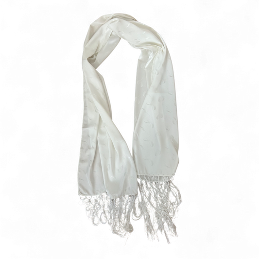 Weißer Schal Fransen 52x155 Elegant Leicht Glanz Synthetik Unisex Einfarbig