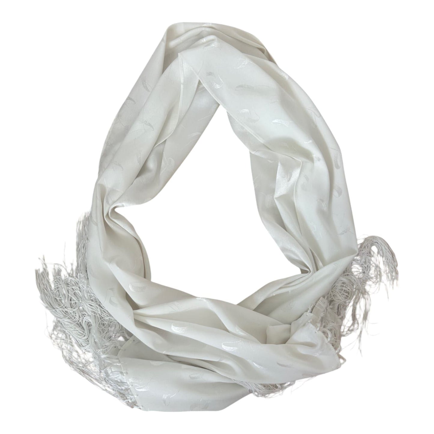 Weißer Schal Fransen 52x155 Elegant Leicht Glanz Synthetik Unisex Einfarbig