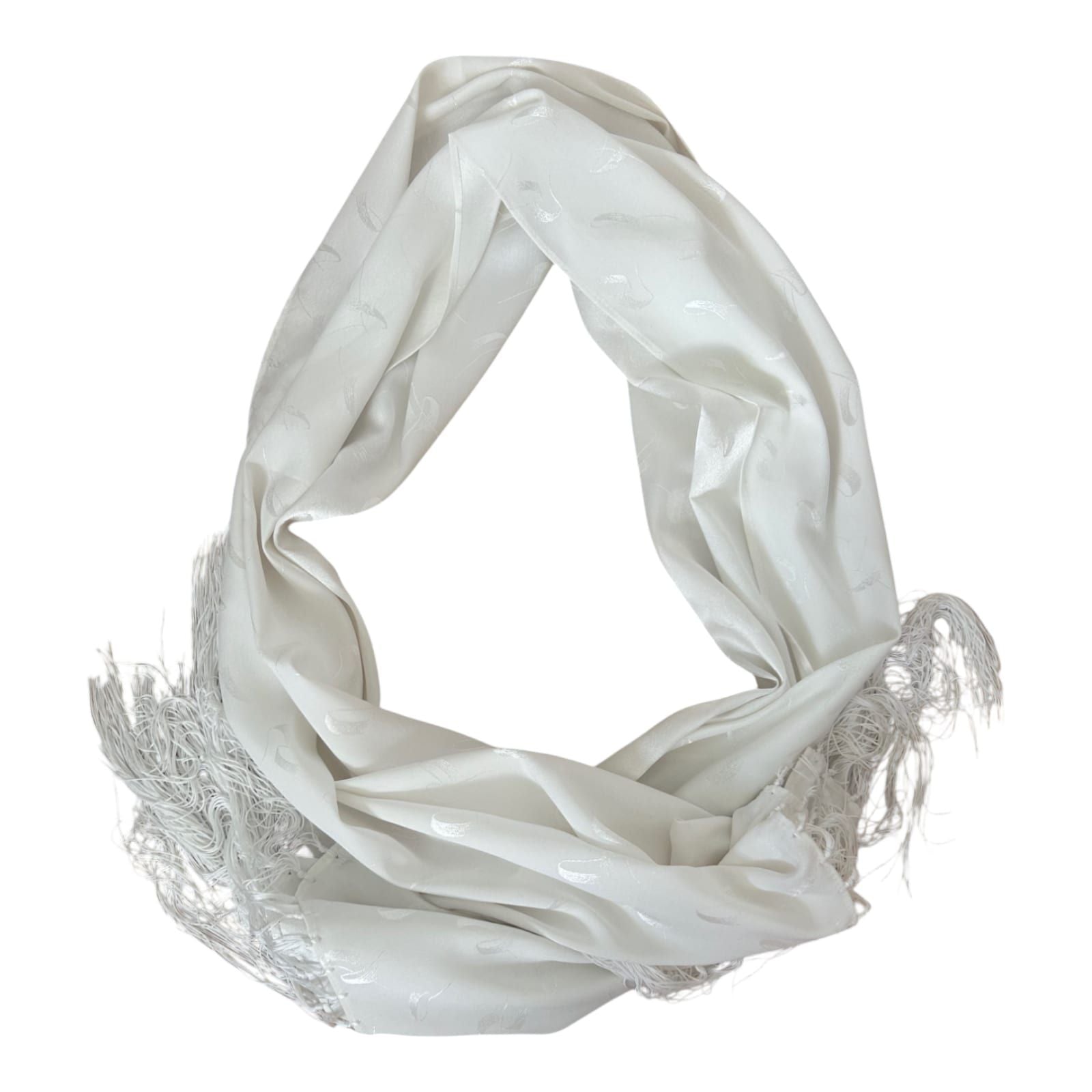 Weißer Schal Fransen 52x155 Elegant Leicht Glanz Synthetik Unisex Einfarbig