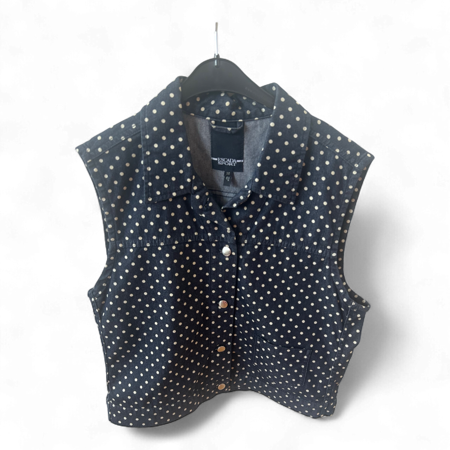 Escada Sport Weste Gr 38 Made in Italy Blau Punkte Baumwollmix Sommer Elegant