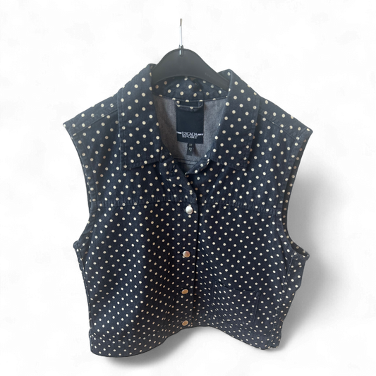 Escada Sport Weste Gr 38 Made in Italy Blau Punkte Baumwollmix Sommer Elegant