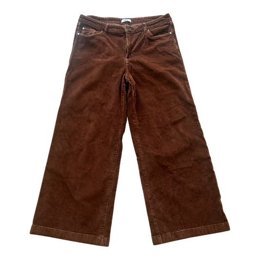 C&A Damen Cordhose Gr 42 Braun Weit Ausgestellt Kurze Länge Baumwolle Elegant