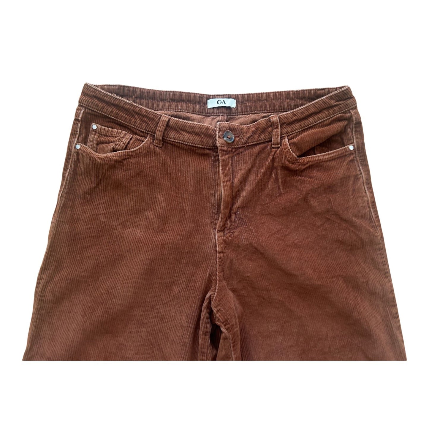 C&A Damen Cordhose Gr 42 Braun Weit Ausgestellt Kurze Länge Baumwolle Elegant