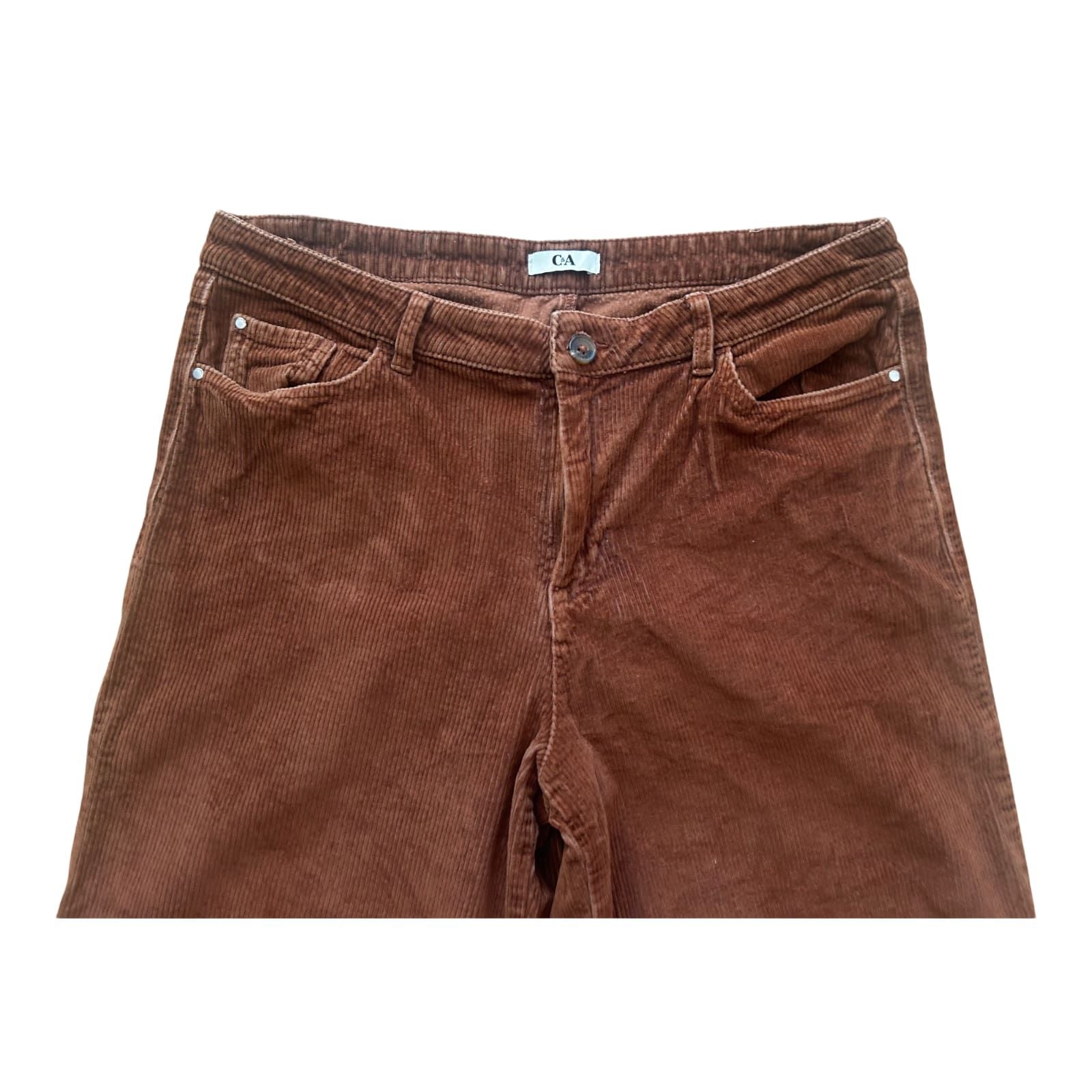 C&A Damen Cordhose Gr 42 Braun Weit Ausgestellt Kurze Länge Baumwolle Elegant