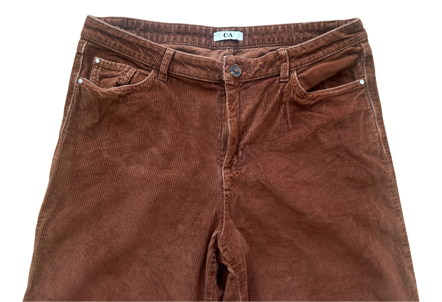 C&A Damen Cordhose Gr 42 Braun Weit Ausgestellt Kurze Länge Baumwolle Elegant