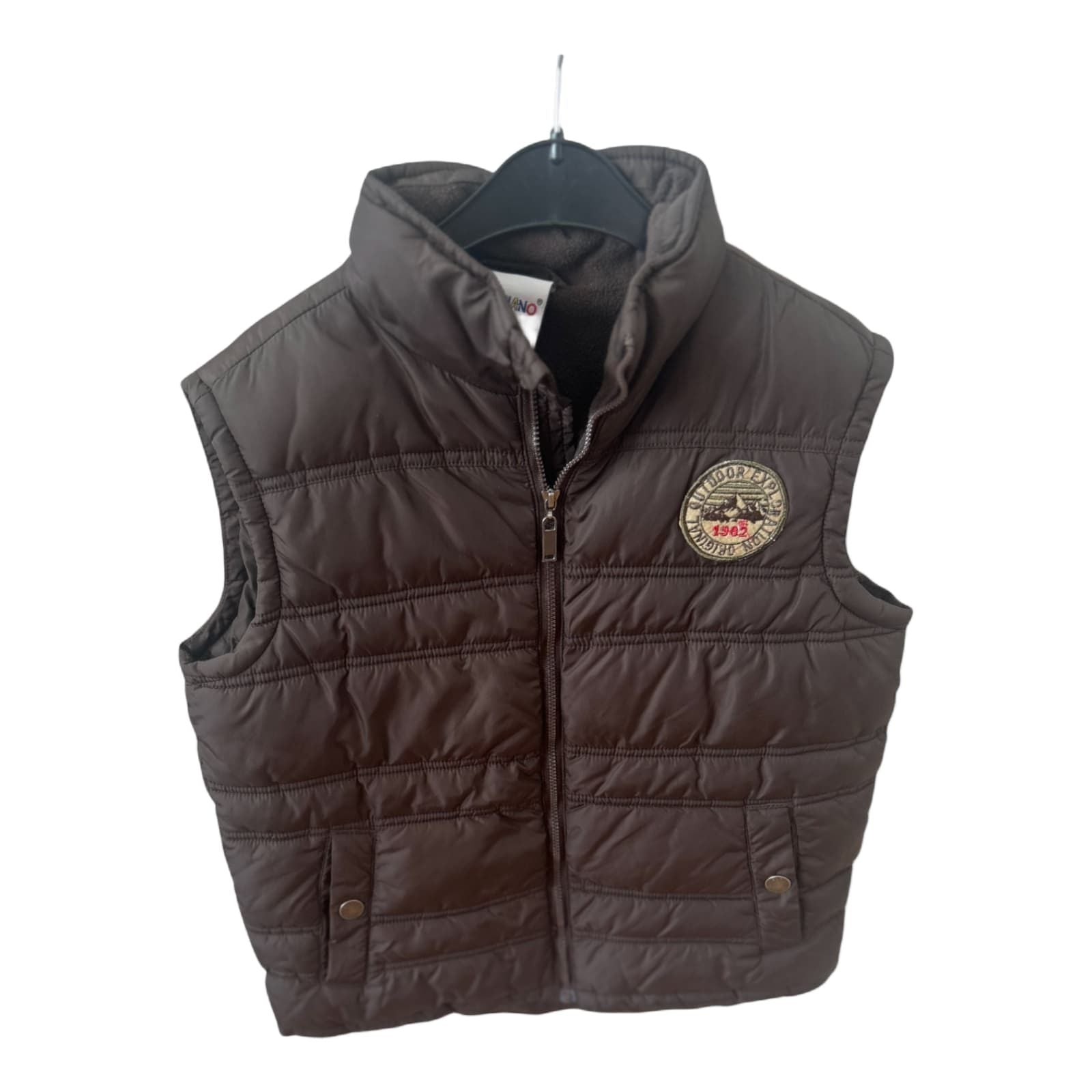 Pocopiano Weste Braun Gr 140 Stepp Outdoor Look Badge Reißverschluss Kinder