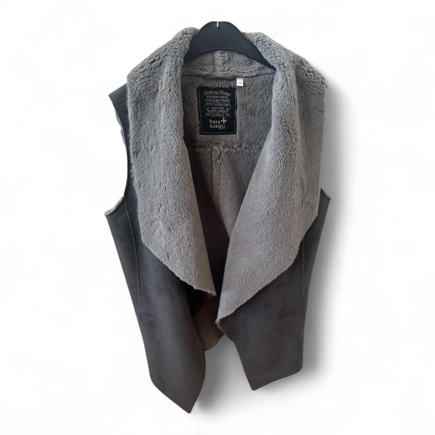 C&A Weste Dunkelgrau Gr 146 Damen M Kunstfellkragen Futter Teddyfleece Polyester