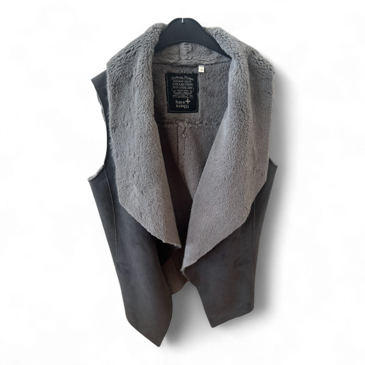 C&A Weste Dunkelgrau Gr 146 Damen M Kunstfellkragen Futter Teddyfleece Polyester