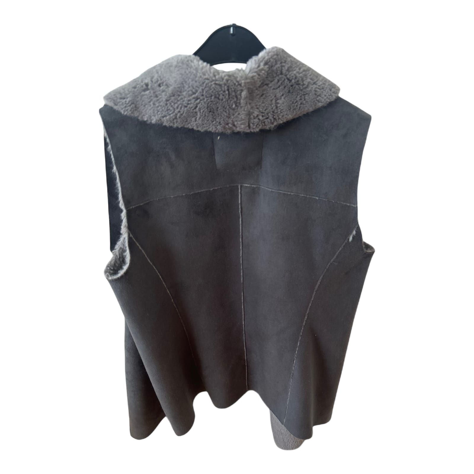C&A Weste Dunkelgrau Gr 146 Damen M Kunstfellkragen Futter Teddyfleece Polyester