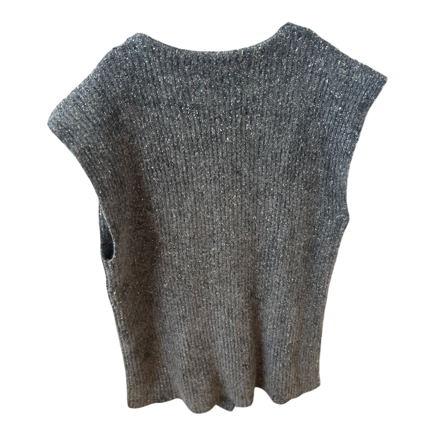 Strickweste Grau Gr 42 Seidenmix Knopfleiste Glanzgarn V-Ausschnitt Lang