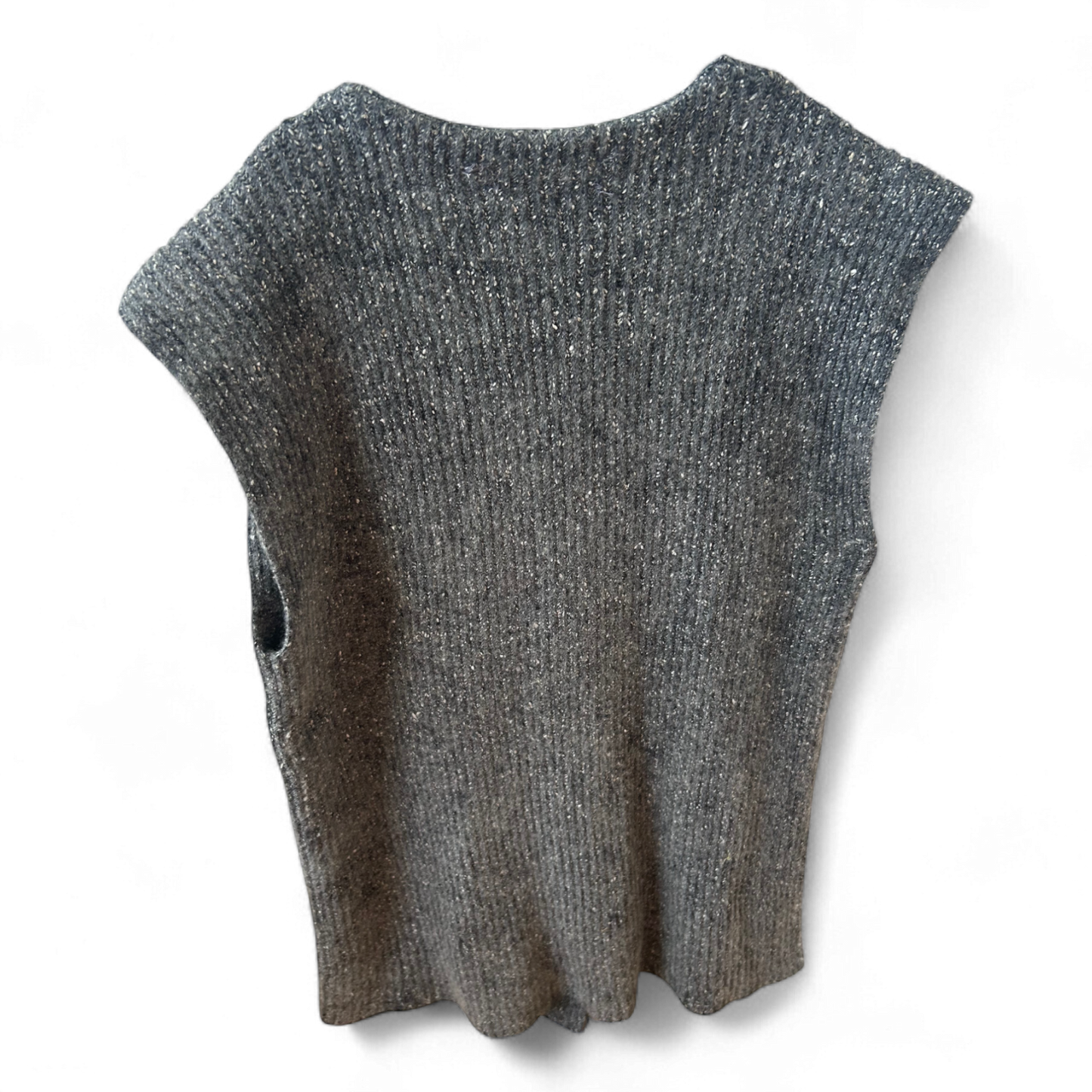 Strickweste Grau Gr 42 Seidenmix Knopfleiste Glanzgarn V-Ausschnitt Lang