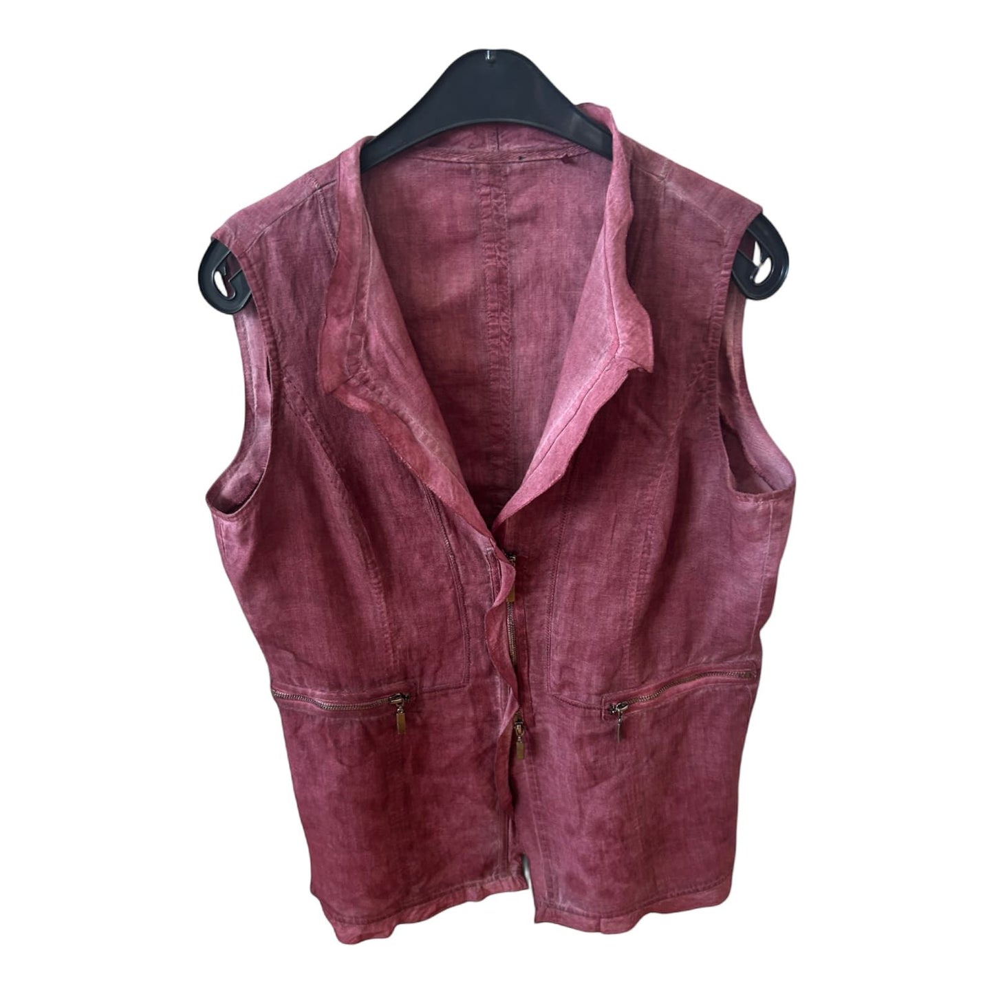 Biba Weste Leinen Gr 40 Bordeaux Nachträglich Gefärbt Zip Taschen Sommerlook