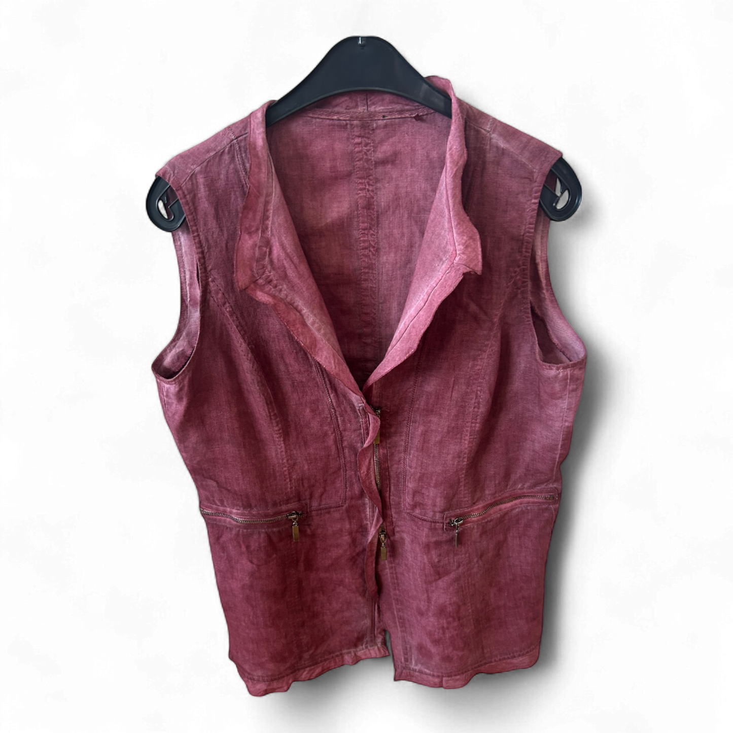 Biba Weste Leinen Gr 40 Bordeaux Nachträglich Gefärbt Zip Taschen Sommerlook