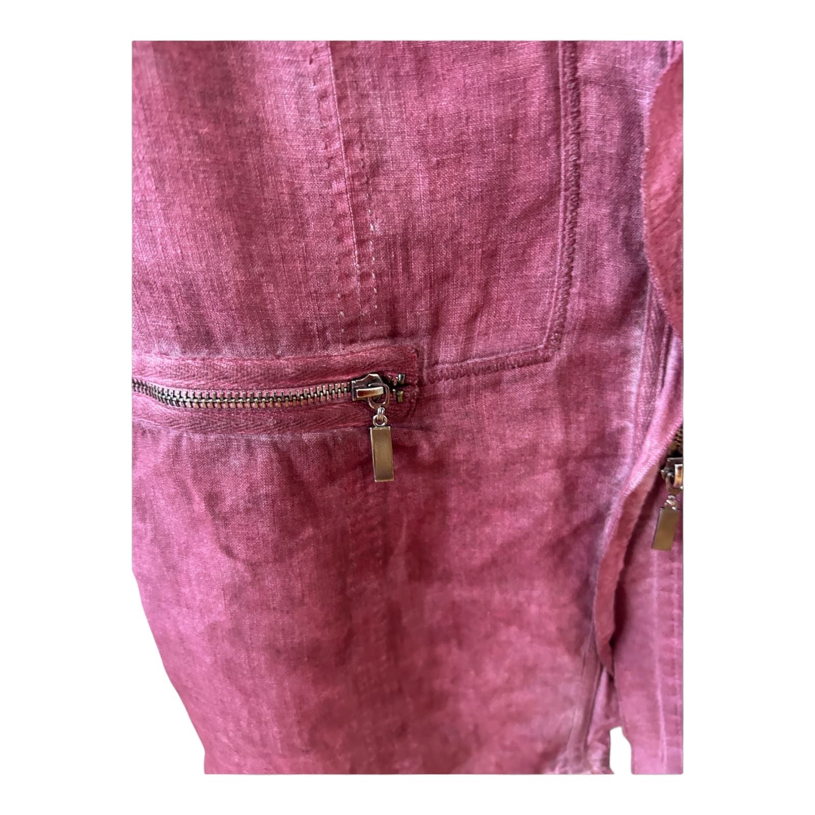Biba Weste Leinen Gr 40 Bordeaux Nachträglich Gefärbt Zip Taschen Sommerlook