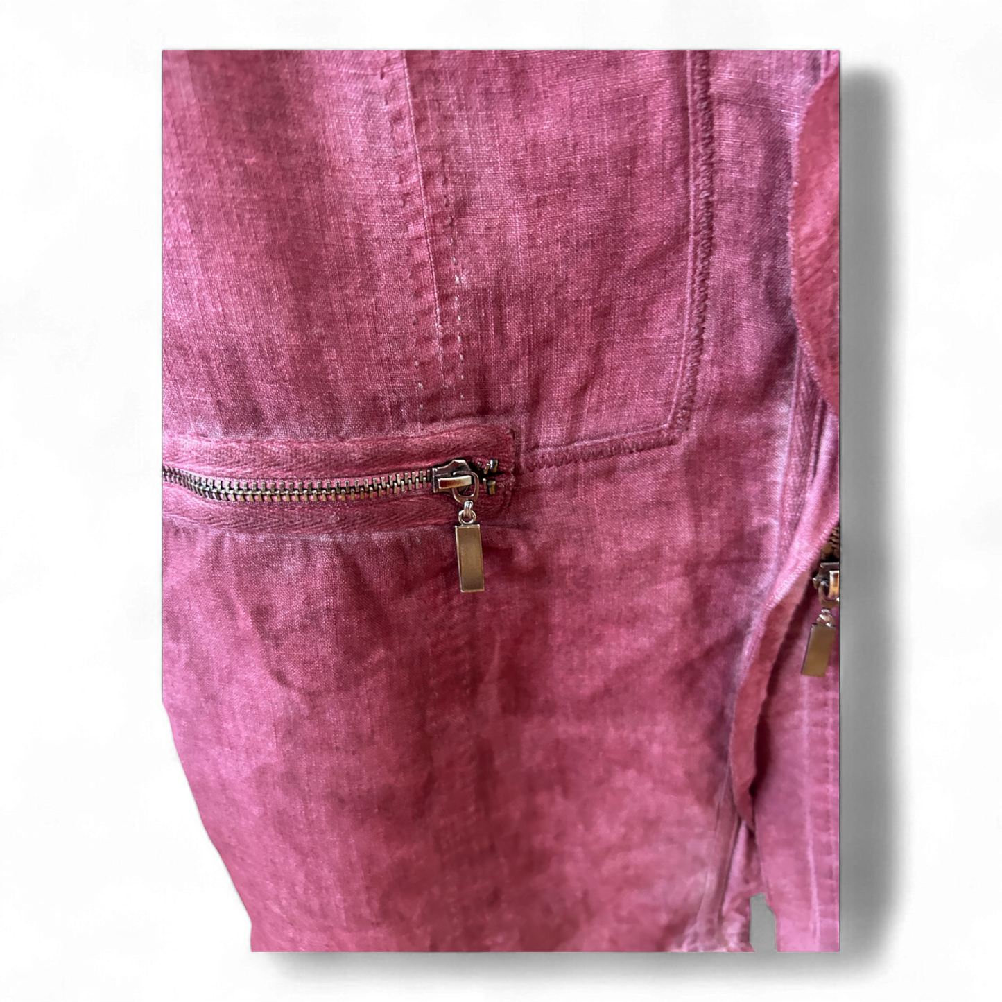 Biba Weste Leinen Gr 40 Bordeaux Nachträglich Gefärbt Zip Taschen Sommerlook