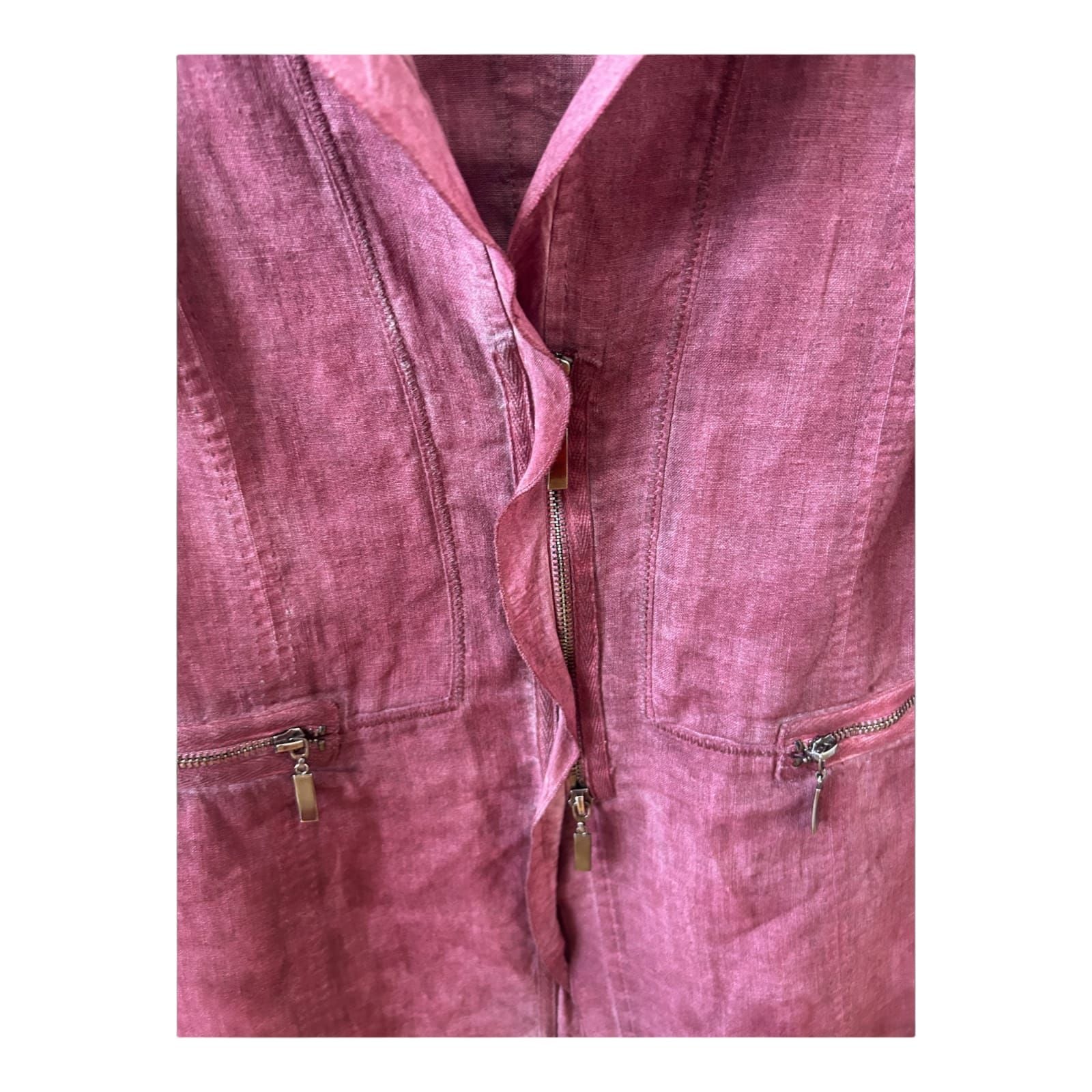 Biba Weste Leinen Gr 40 Bordeaux Nachträglich Gefärbt Zip Taschen Sommerlook