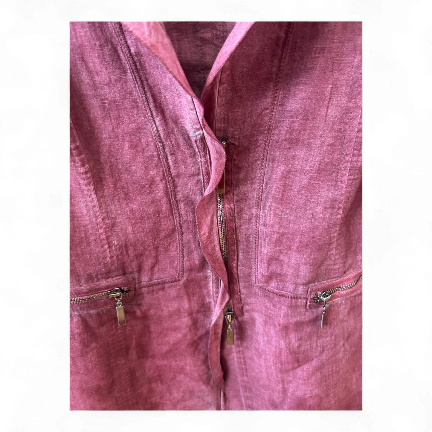 Biba Weste Leinen Gr 40 Bordeaux Nachträglich Gefärbt Zip Taschen Sommerlook