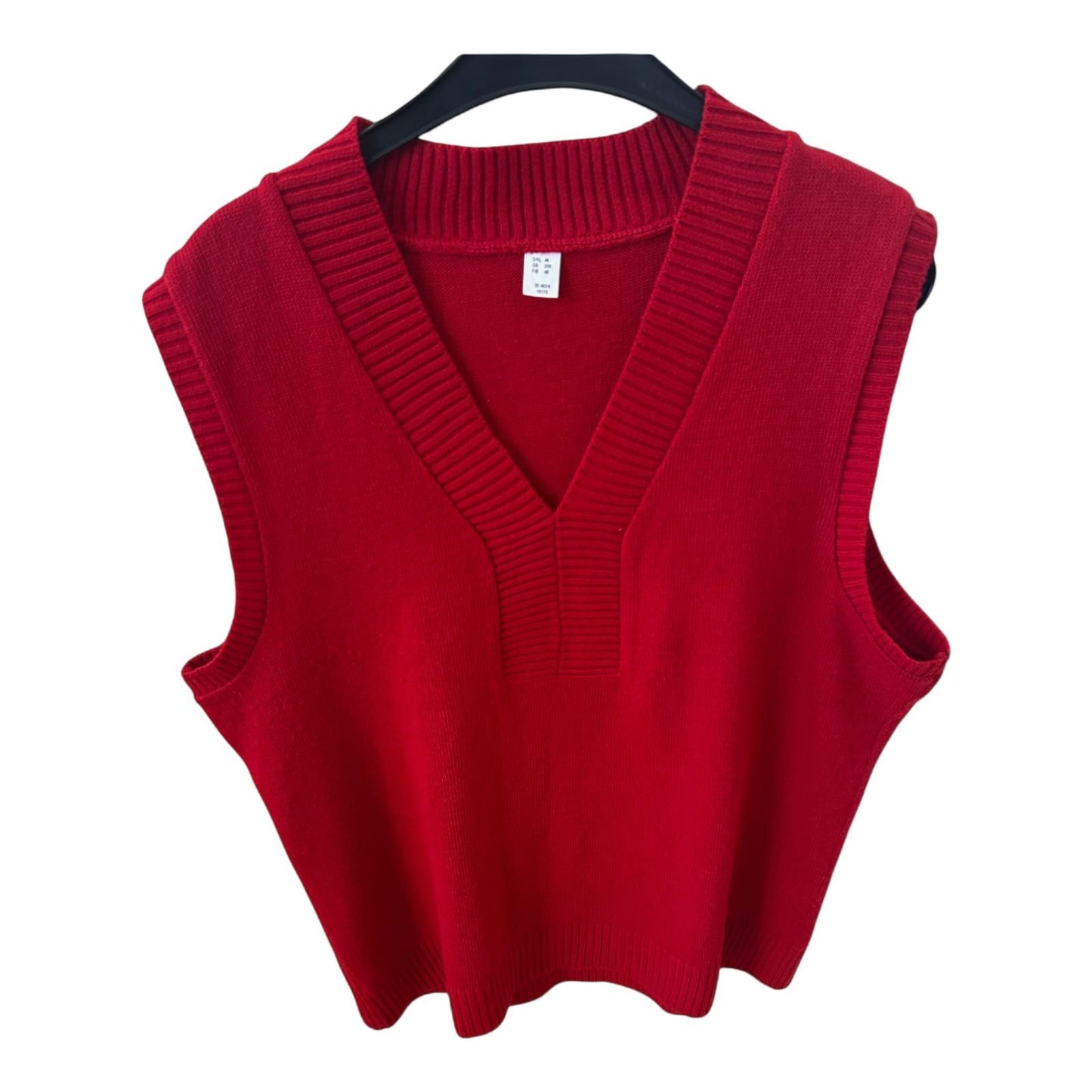 Pure Panda Pullunder Rot Gr 46 V Ausschnitt Gerippt Oversize Look Stricktop