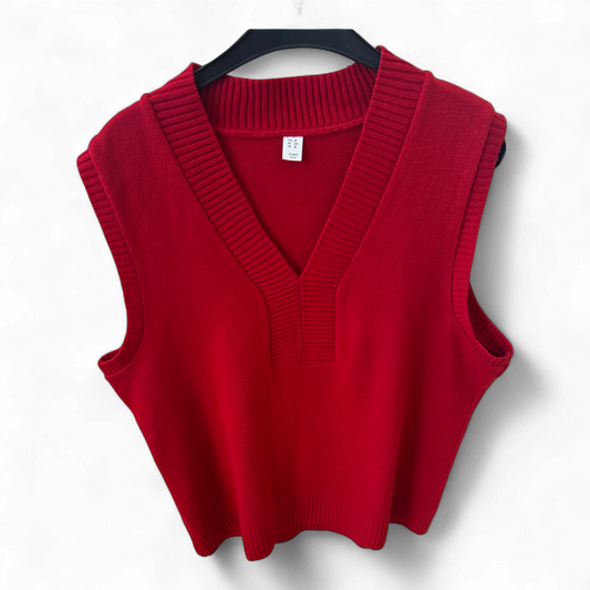 Pure Panda Pullunder Rot Gr 46 V Ausschnitt Gerippt Oversize Look Stricktop