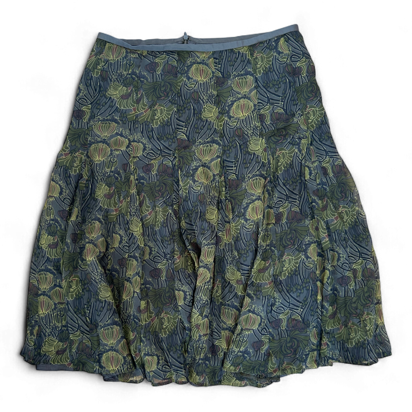 Turnover Midirock Grün Floral Gr 38 Ausgestellt 100 Seide Hochwertig Gefüttert