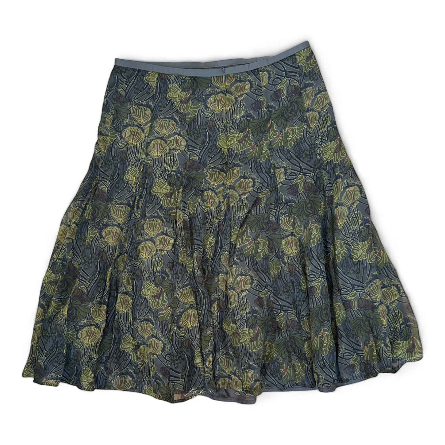 Turnover Midirock Grün Floral Gr 38 Ausgestellt 100 Seide Hochwertig Gefüttert