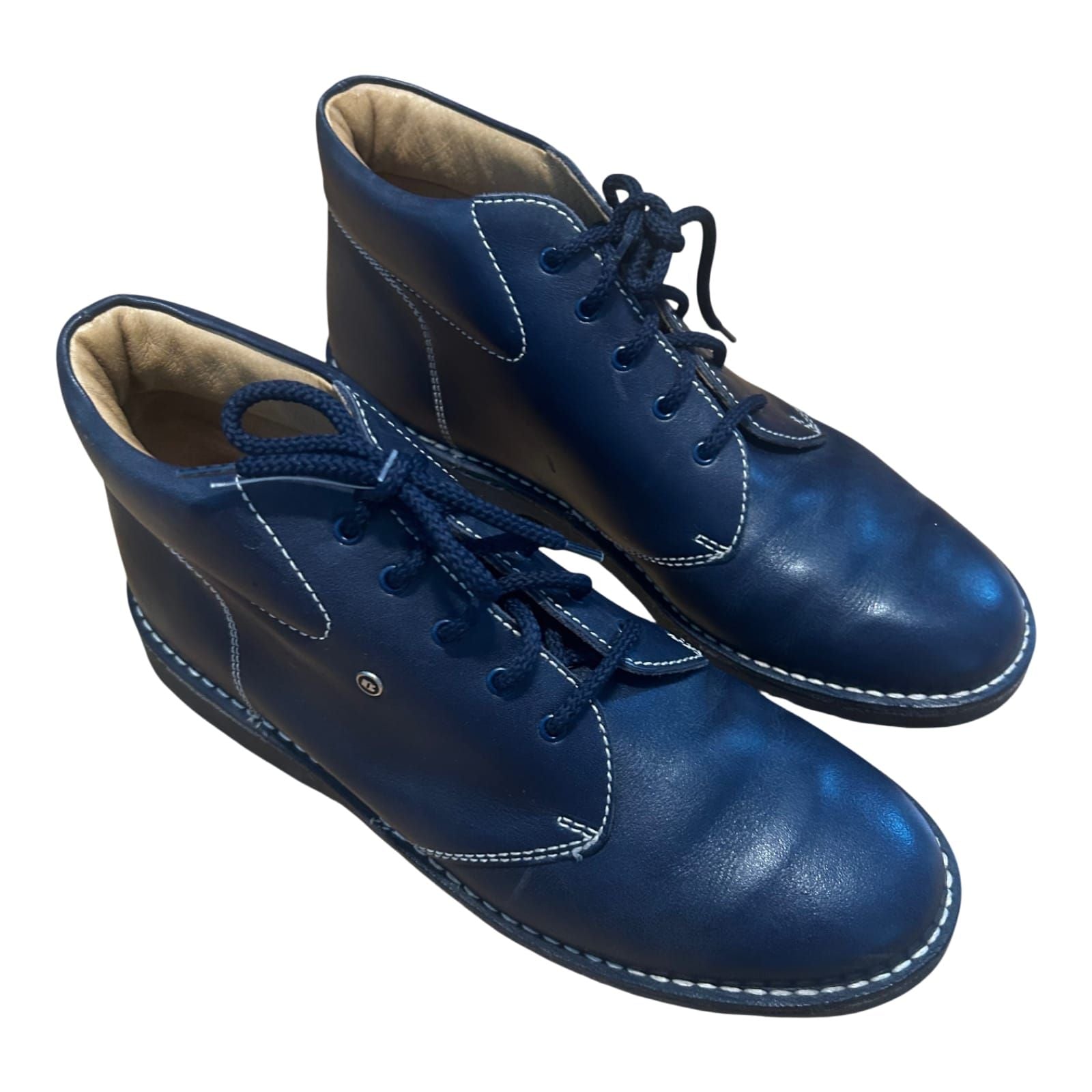Bause Stiefeletten Damen Schuhe Gr 40 Echtleder Blau Schnürschuhe Klassisch