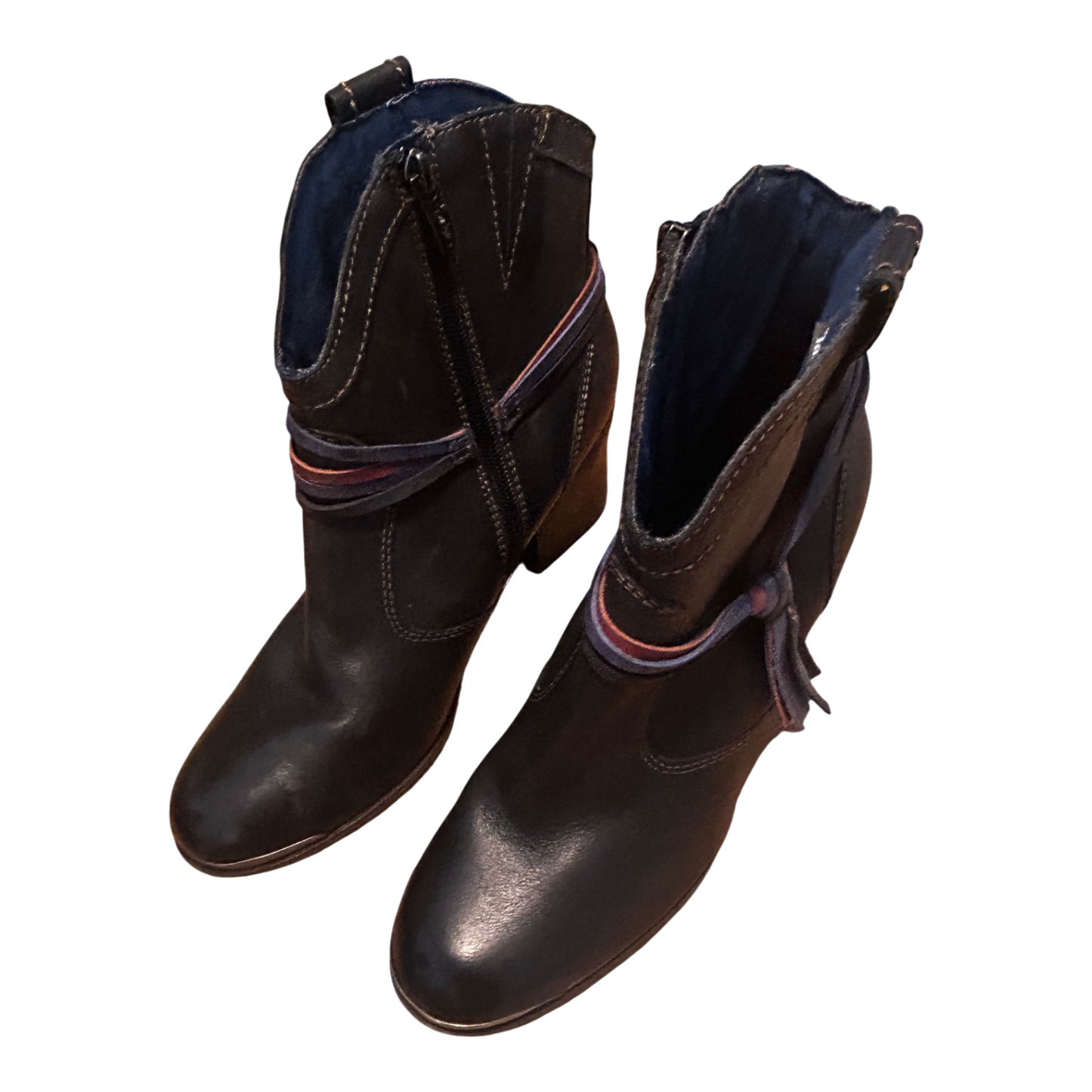 Tamaris Stiefeletten Damen Schuhe Gr 40 Schwarz Leder Blockabsatz Reißverschluss