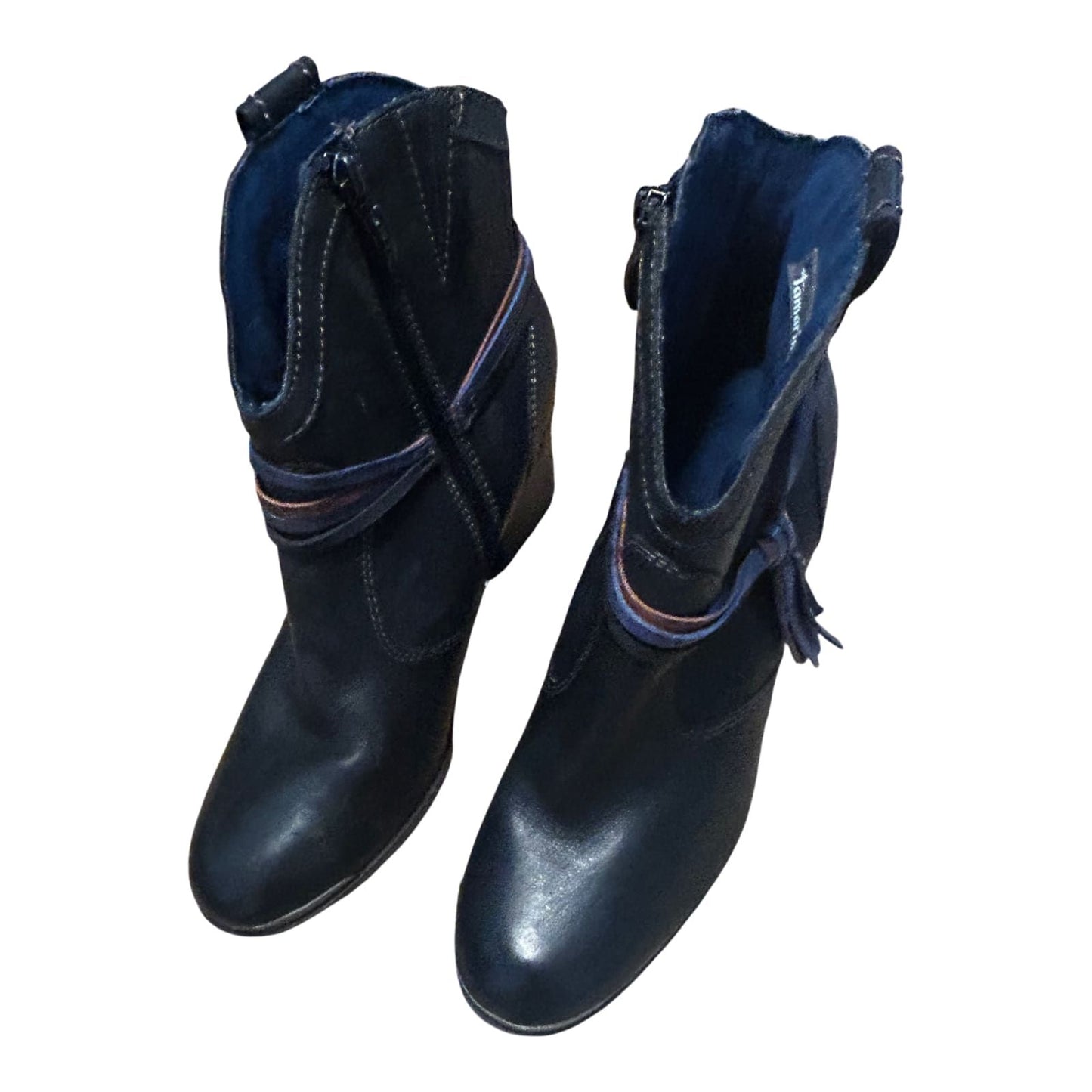 Tamaris Stiefeletten Damen Schuhe Gr 40 Schwarz Leder Blockabsatz Reißverschluss