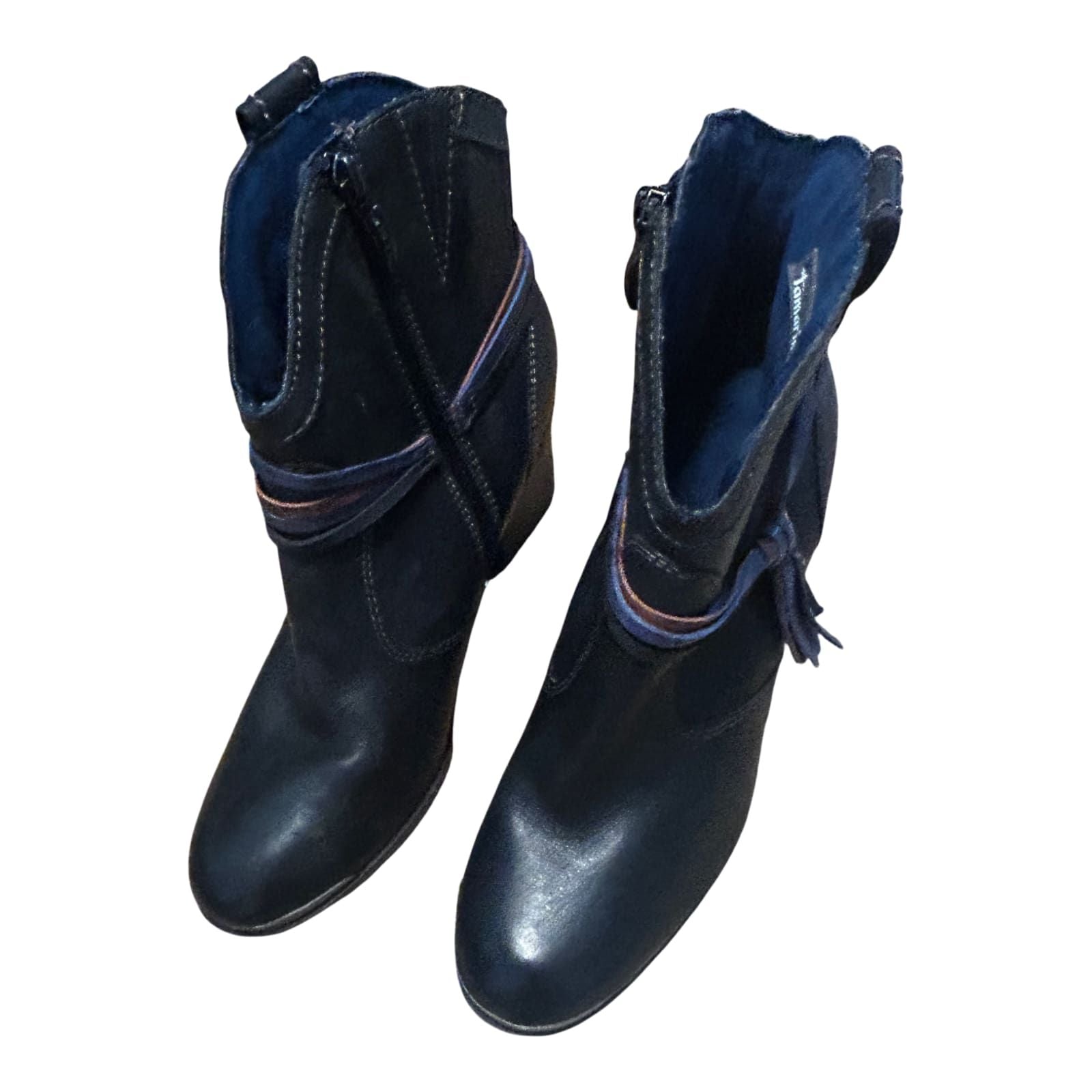 Tamaris Stiefeletten Damen Schuhe Gr 40 Schwarz Leder Blockabsatz Reißverschluss