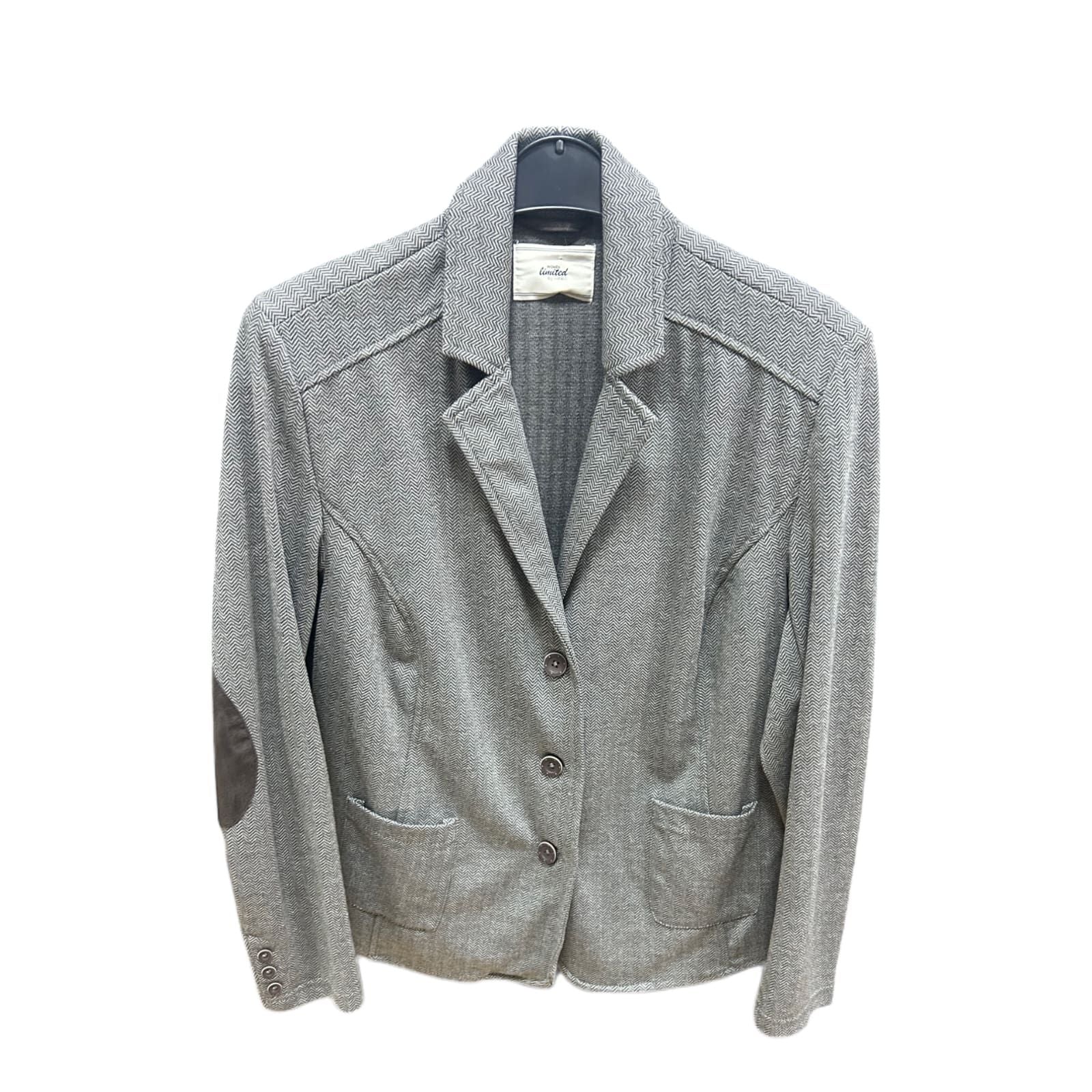 TCM Blazer Fischgrät Grau Gr 46 Ellenbogenpatches Klassisch Reiterstil