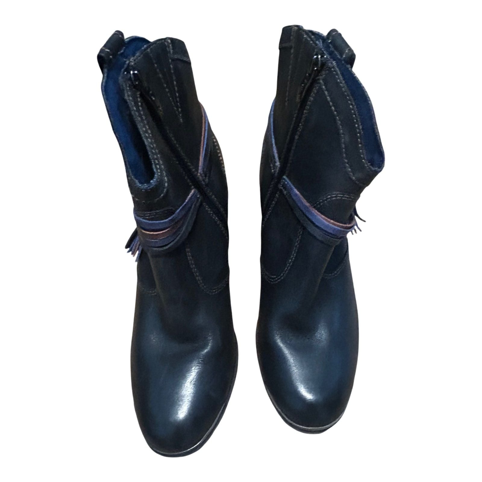 Tamaris Stiefeletten Damen Schuhe Gr 40 Schwarz Leder Blockabsatz Reißverschluss