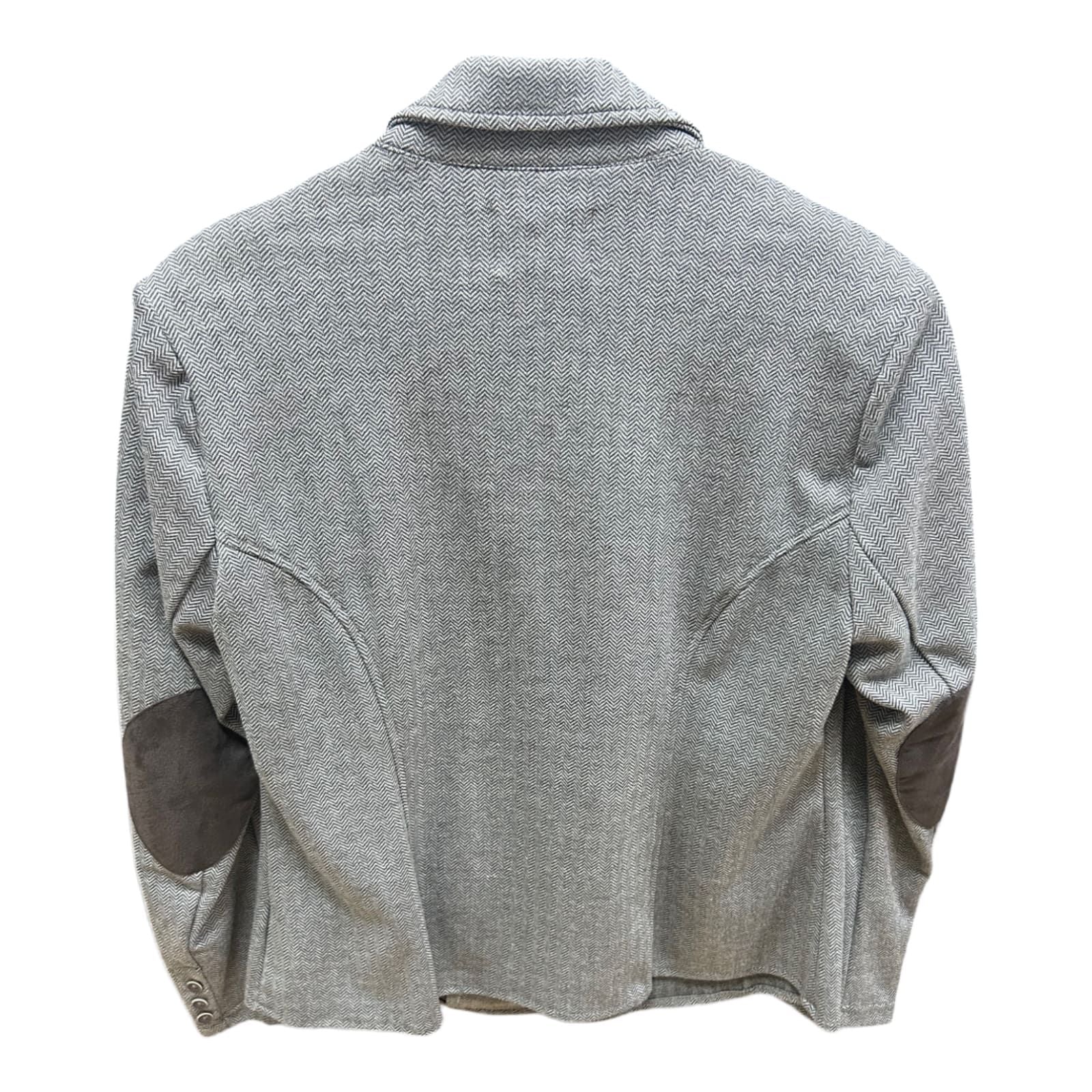 TCM Blazer Fischgrät Grau Gr 46 Ellenbogenpatches Klassisch Reiterstil
