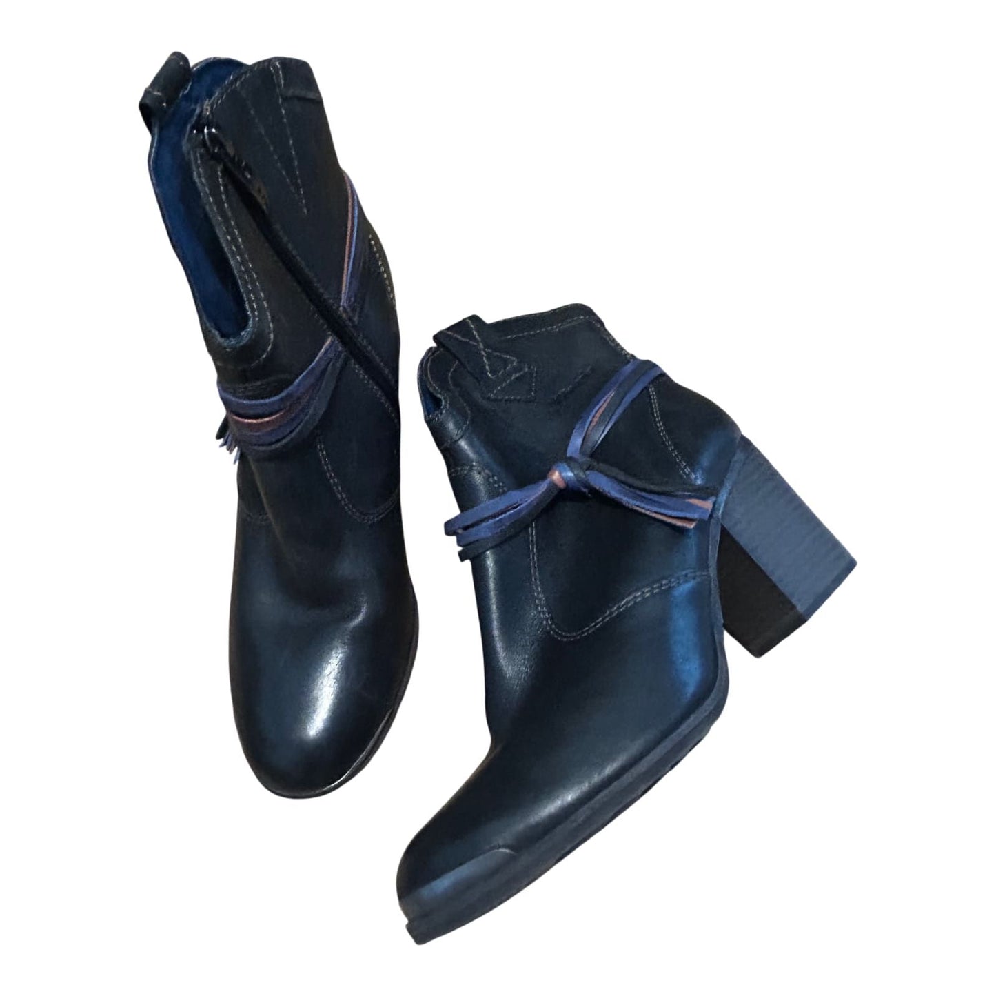 Tamaris Stiefeletten Damen Schuhe Gr 40 Schwarz Leder Blockabsatz Reißverschluss