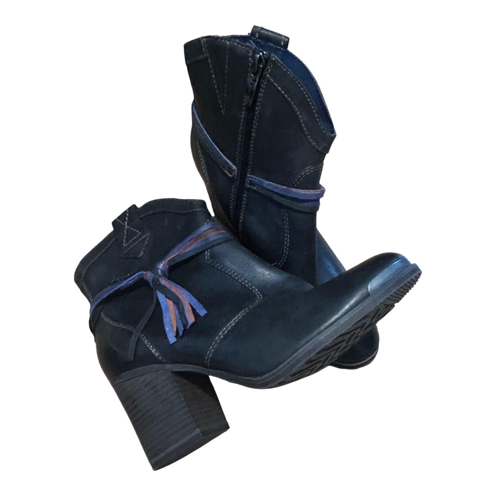 Tamaris Stiefeletten Damen Schuhe Gr 40 Schwarz Leder Blockabsatz Reißverschluss