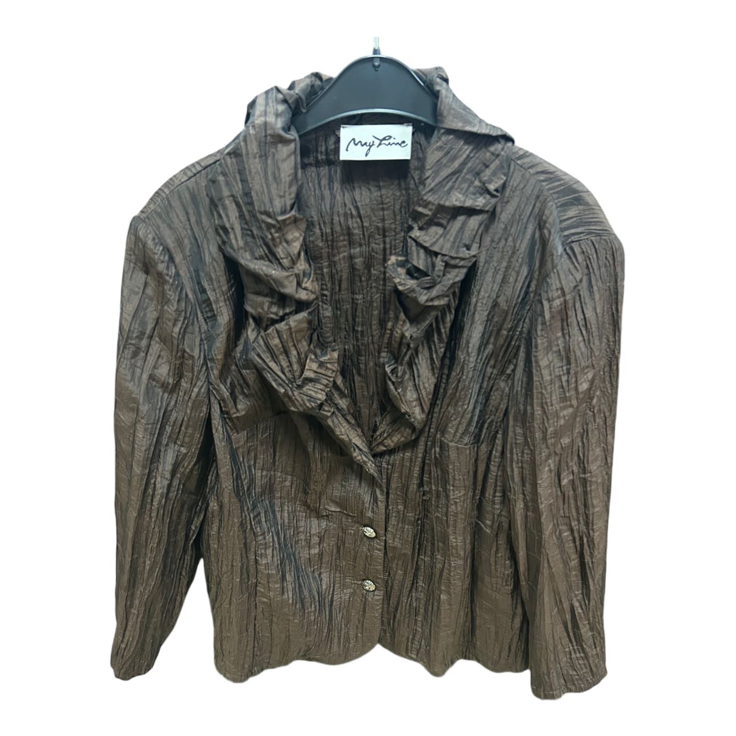 My Line Rüschenjacke Braun Gr 46 Crinkle Look Brust 58 Länge 63 Elegant