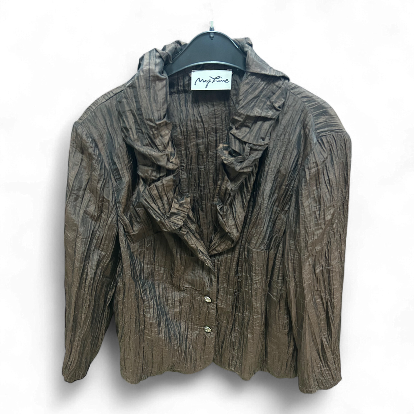 My Line Rüschenjacke Braun Gr 46 Crinkle Look Brust 58 Länge 63 Elegant
