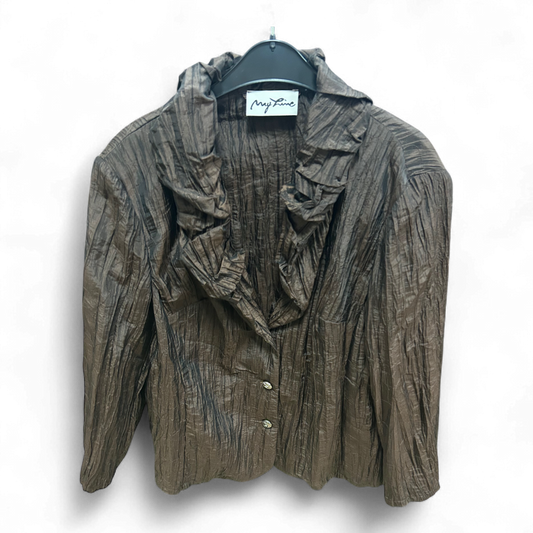 My Line Rüschenjacke Braun Gr 46 Crinkle Look Brust 58 Länge 63 Elegant
