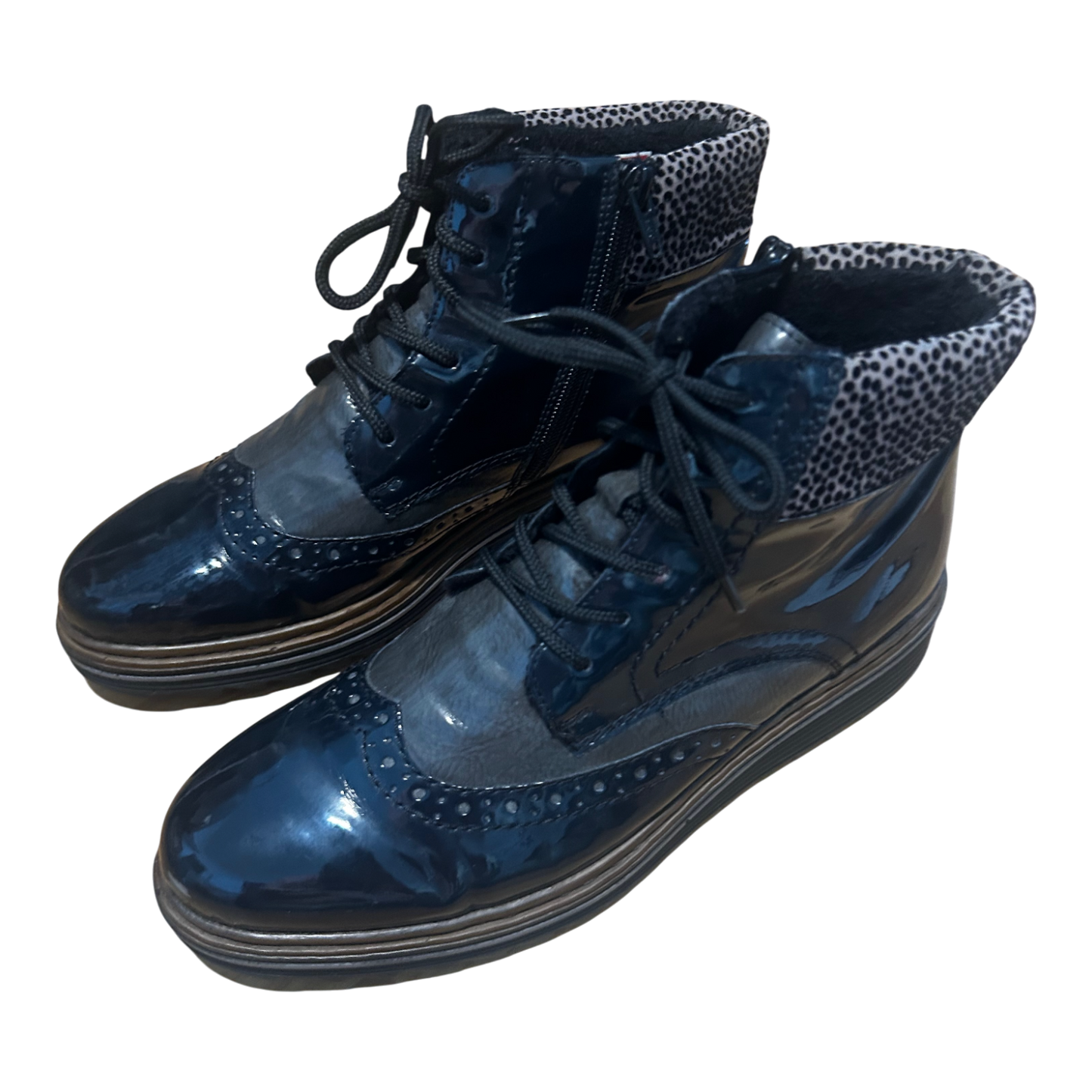 Rieker Damen Stiefeletten Gr 40 Dunkelblau Kunstleder Warm Gefüttert Profilsohle