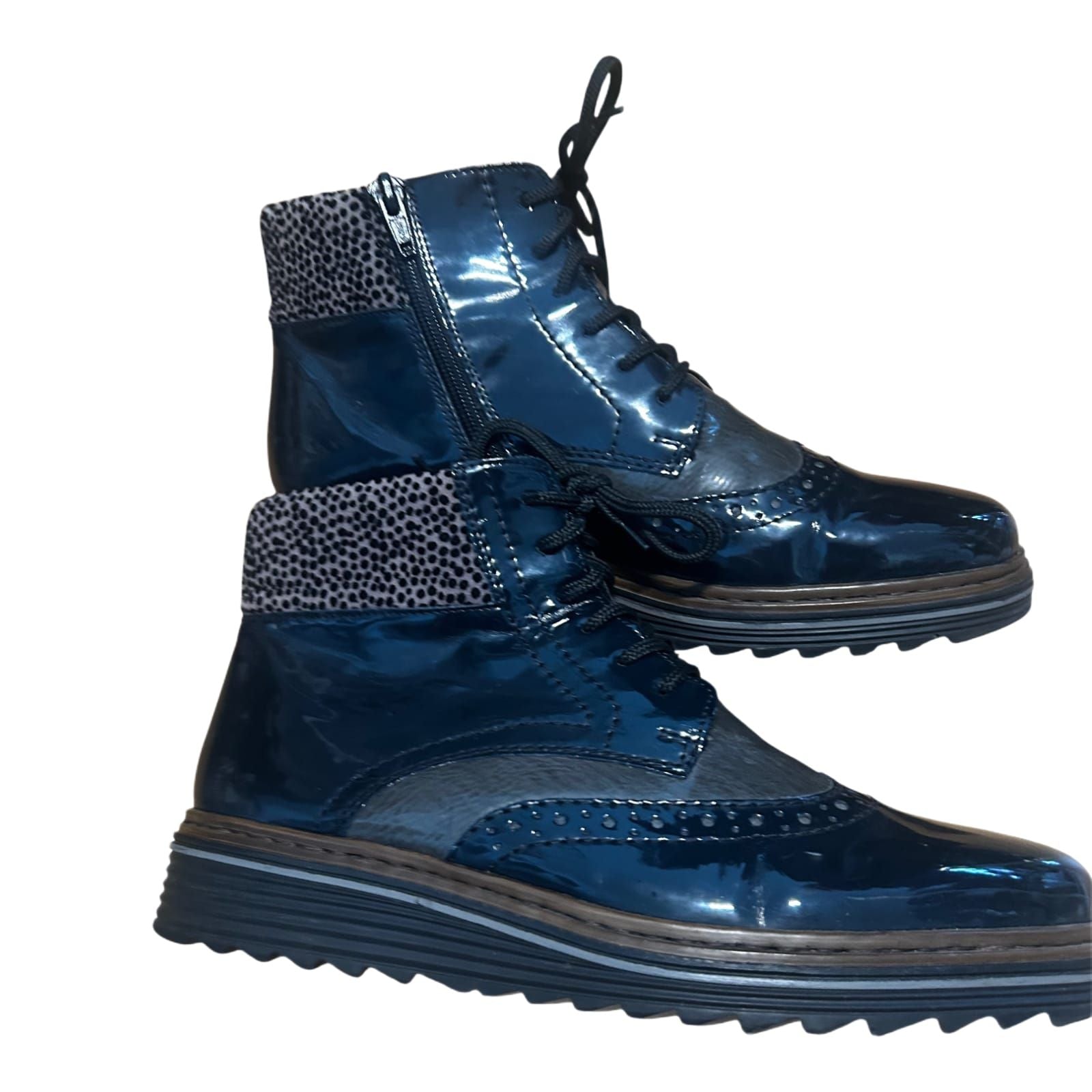 Rieker Damen Stiefeletten Gr 40 Dunkelblau Kunstleder Warm Gefüttert Profilsohle