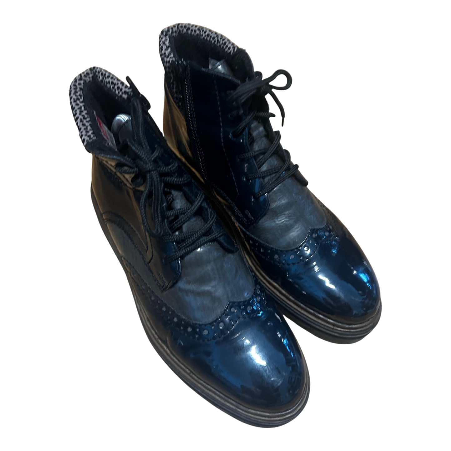 Rieker Damen Stiefeletten Gr 40 Dunkelblau Kunstleder Warm Gefüttert Profilsohle