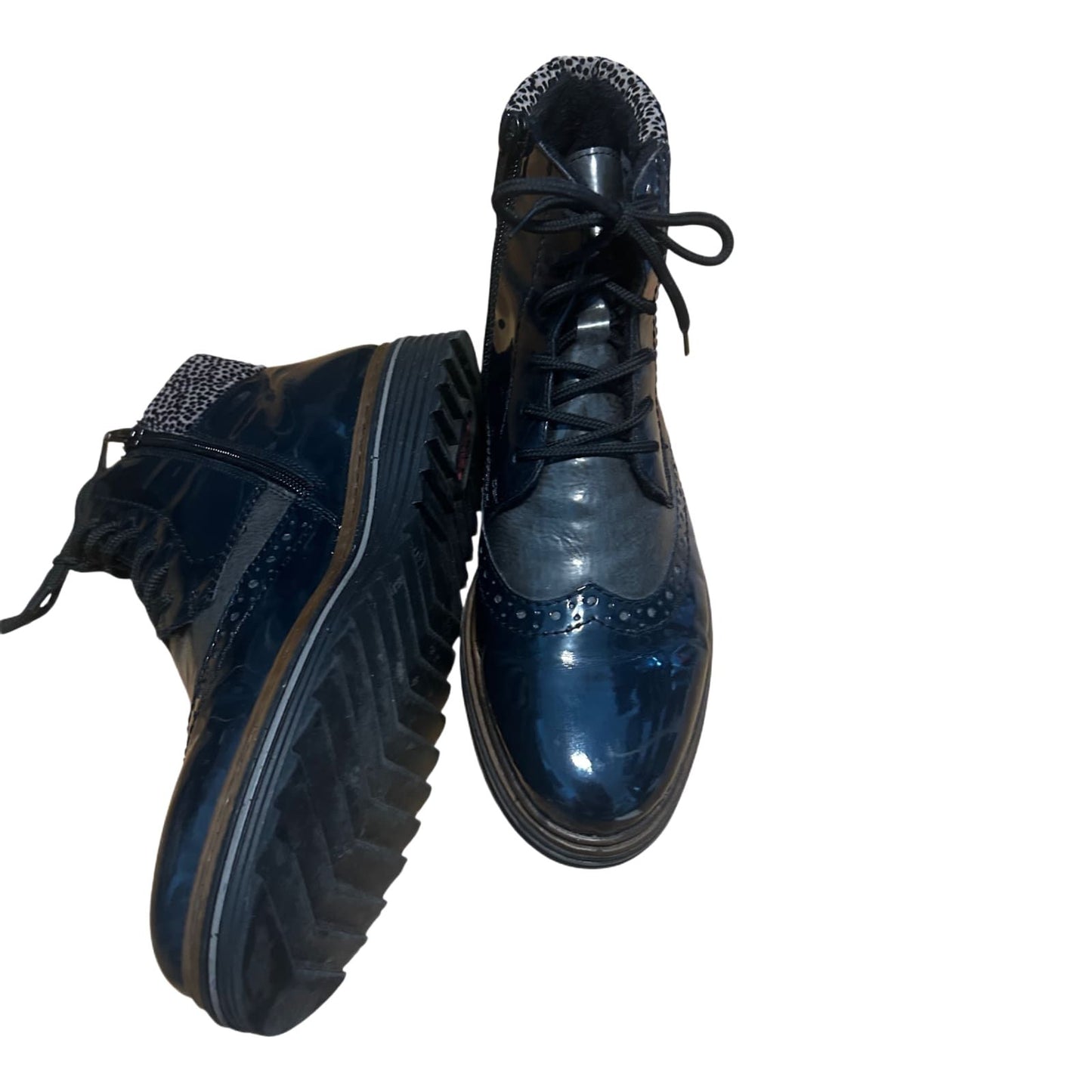 Rieker Damen Stiefeletten Gr 40 Dunkelblau Kunstleder Warm Gefüttert Profilsohle